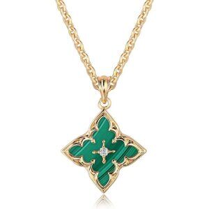 Gold Clover Necklace Women Dainty 14K Gold Dark Green Pendant Adjustable Chain
